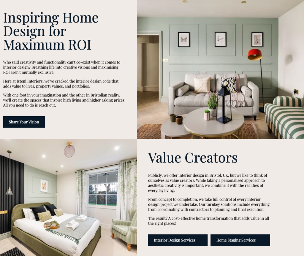 Web copywriting project for an interior designer. 