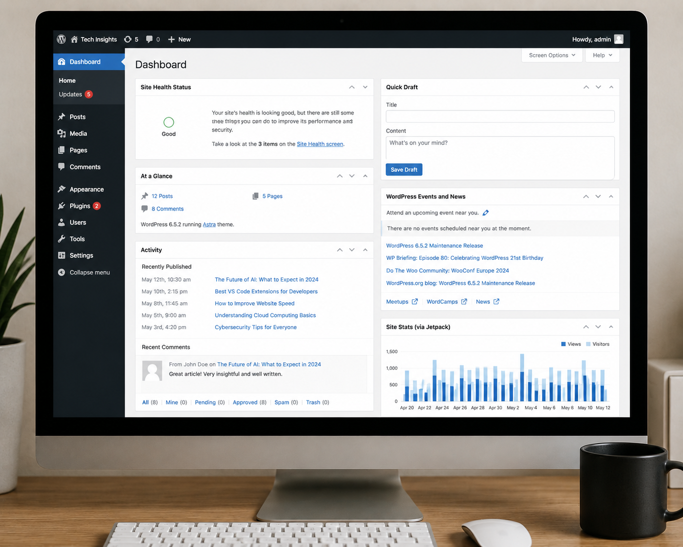 blog management services: An open WordPress account page.